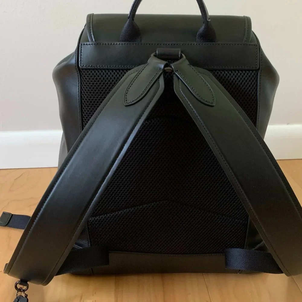 Coach Black Leather Backpack with Front Pockets